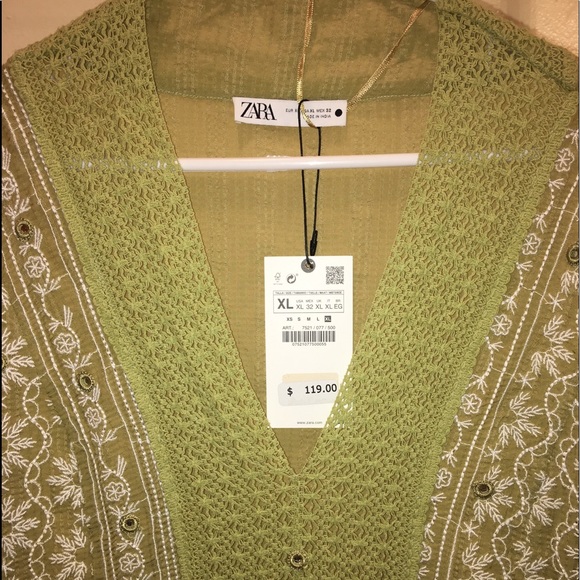 Zara Green Embroidered Tunic Dress NWT - Picture 13 of 13
